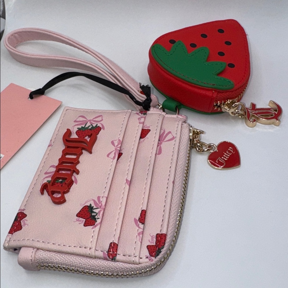 Juicy Couture Pink Strawberry Card Holder and Coin Purse Wristlet - Picture 2 of 4